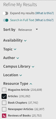 Refine My Results menu